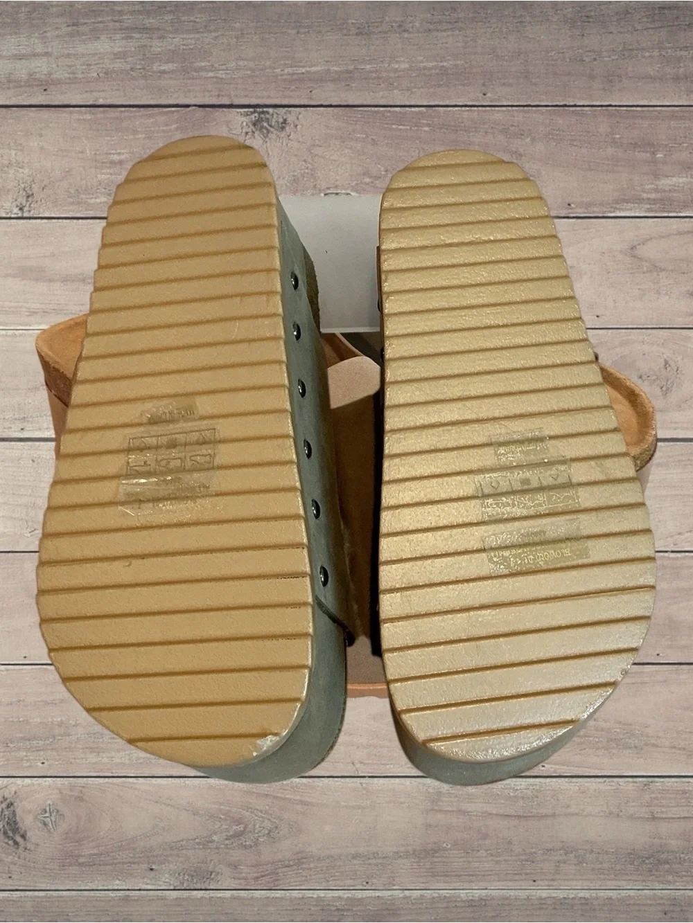 BAMBOO  Blowout TAN Platform Double Buckle Slide Sandals